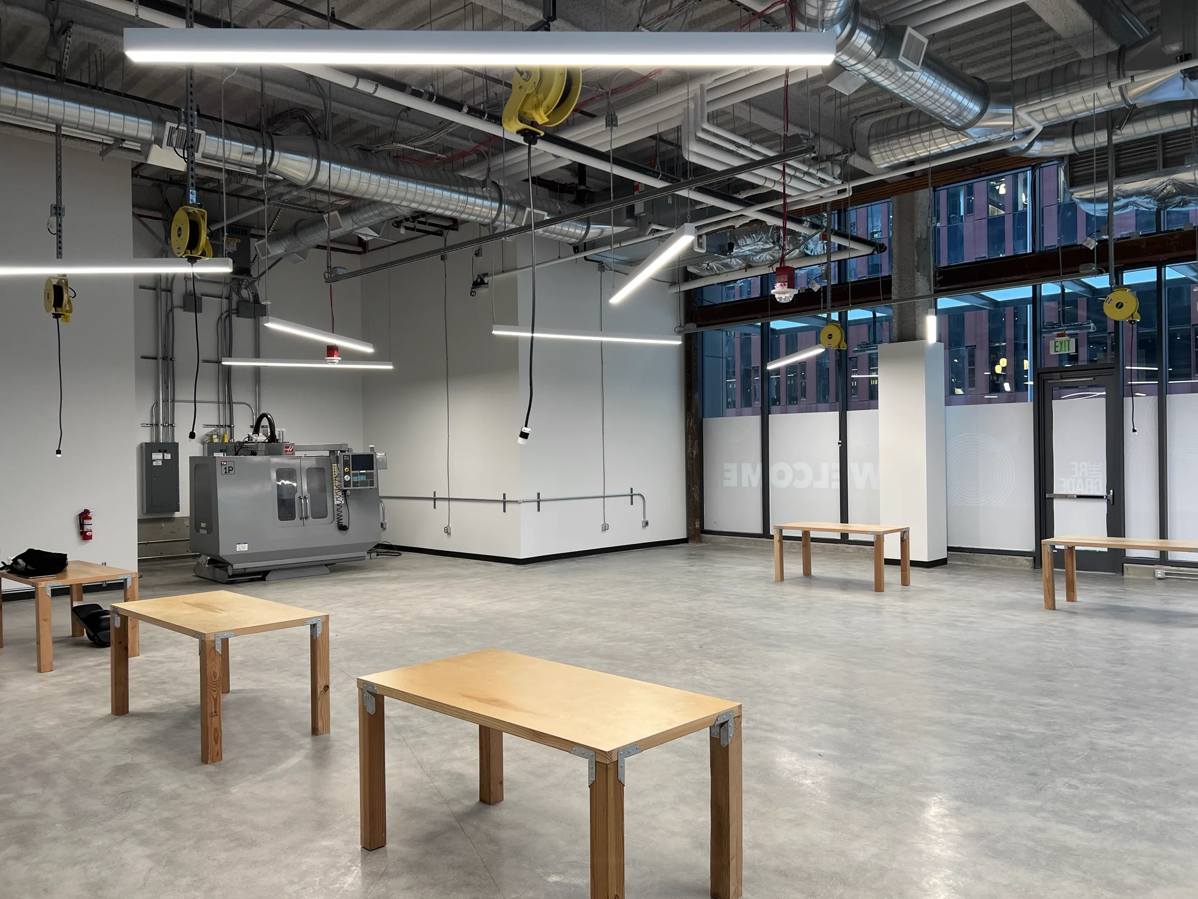 Completed Ground Floor Studio with CNC mill installed and workbenches in place
