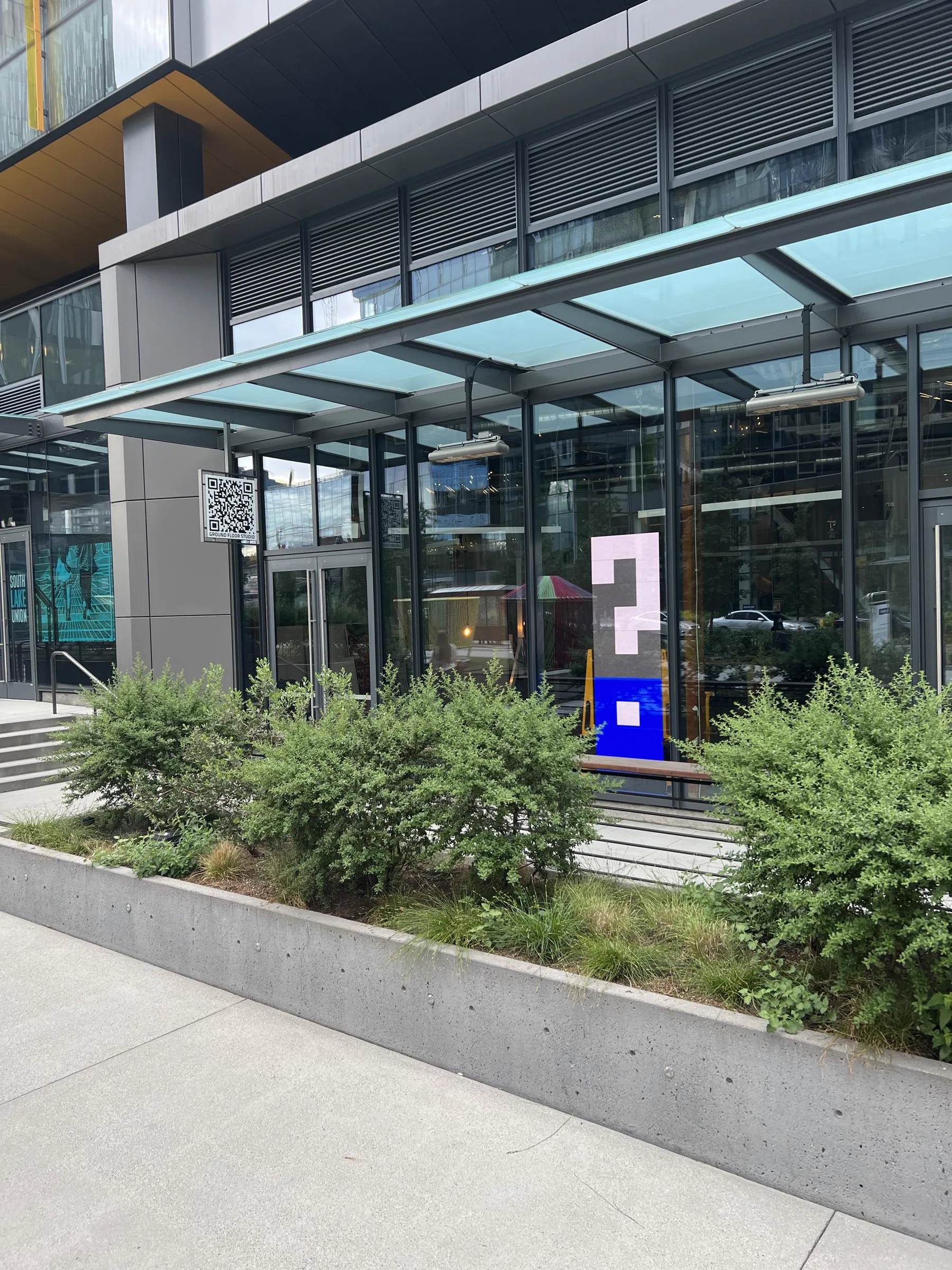 Storefront daytime view with window decals