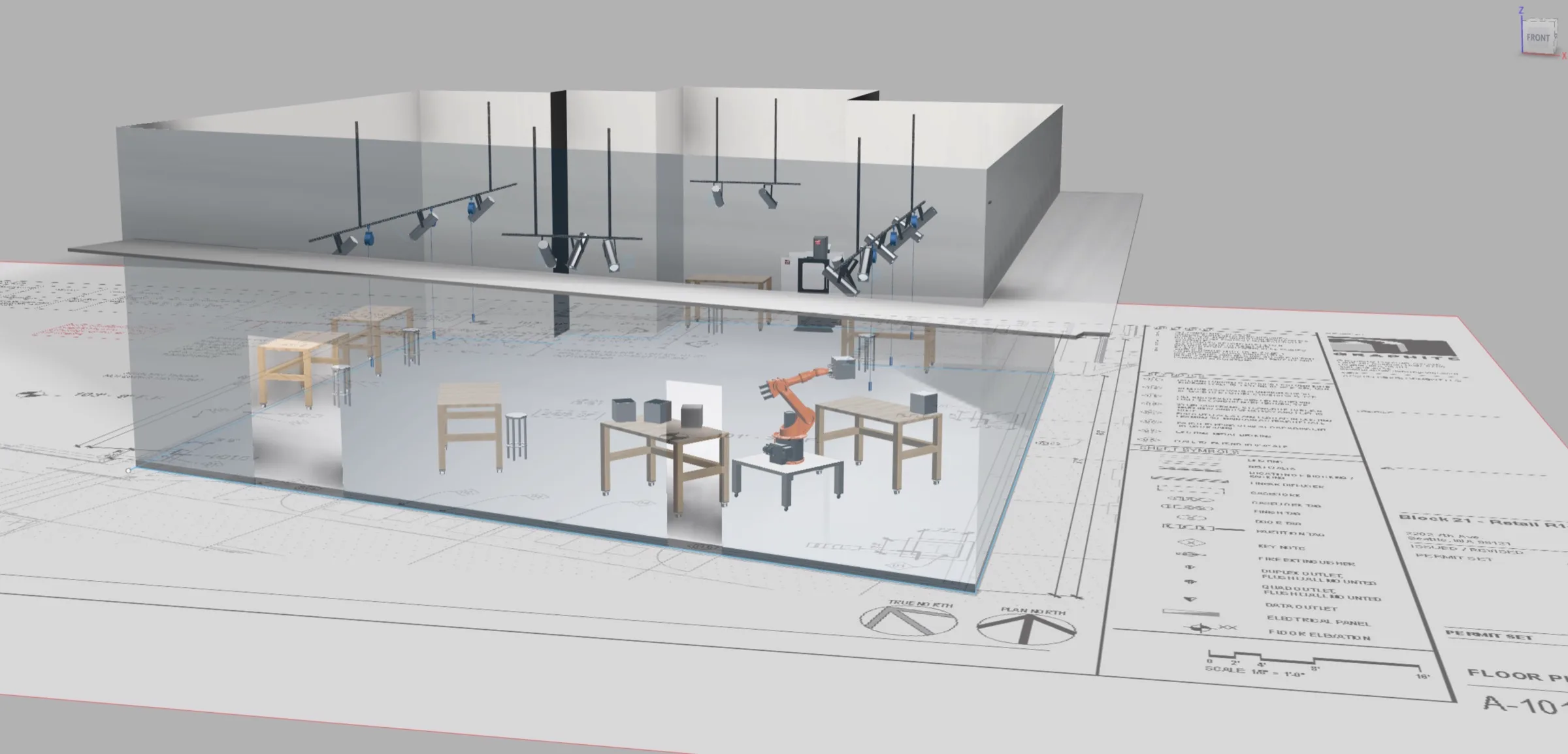 Side render with robotic arm